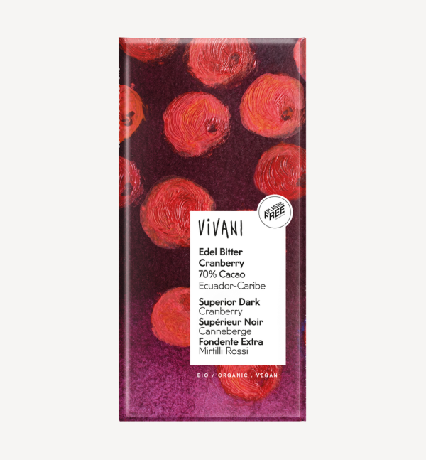 Vivani Chocolat Noir au Cranberry 70% Cacao 100G